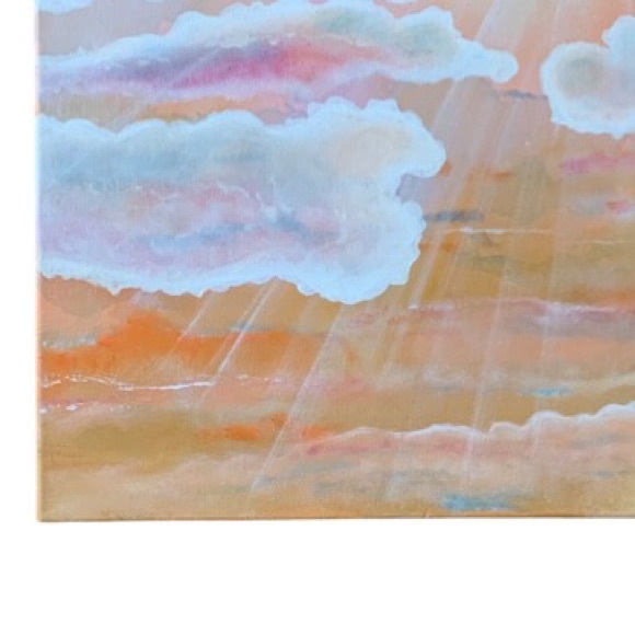 Original Artwork Clouds Canvas Painting Pink Peach Blue 16 x 20 Acrylic - Picture 5 of 16